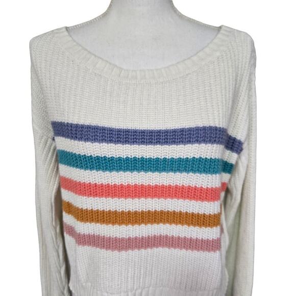 Aeropostale Striped Sweater Size Medium Off White Preppy Y2K Rainbow Casual - Picture 6 of 9
